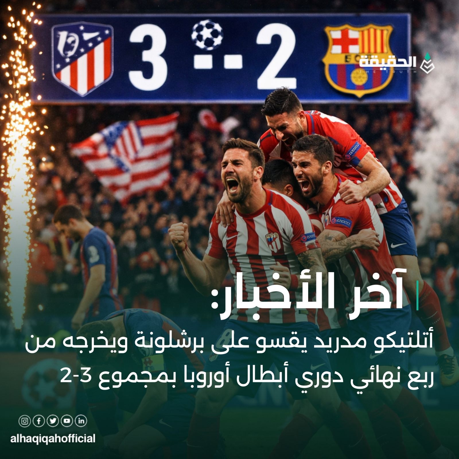 أتلتيكو مدريد يقسو على برشلونة ويخرجه من ربع نهائي دوري أبطال أوروبا بمجموع 3-2