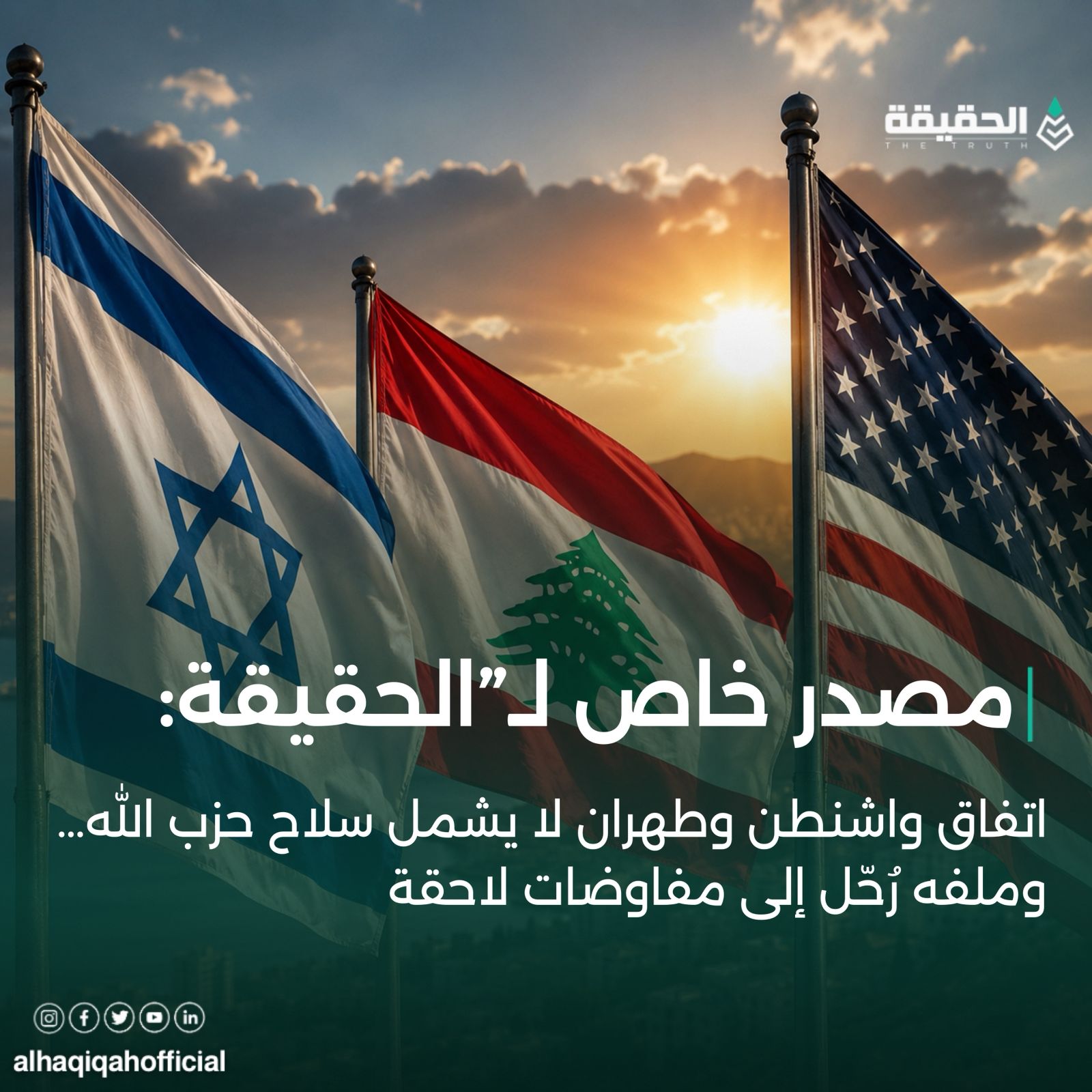 مصدر خاص لـ”الحقيقة”: اتفاق واشنطن وطهران لا يشمل سلاح حزب الله… وملفه رُحّل إلى مفاوضات لاحقة
