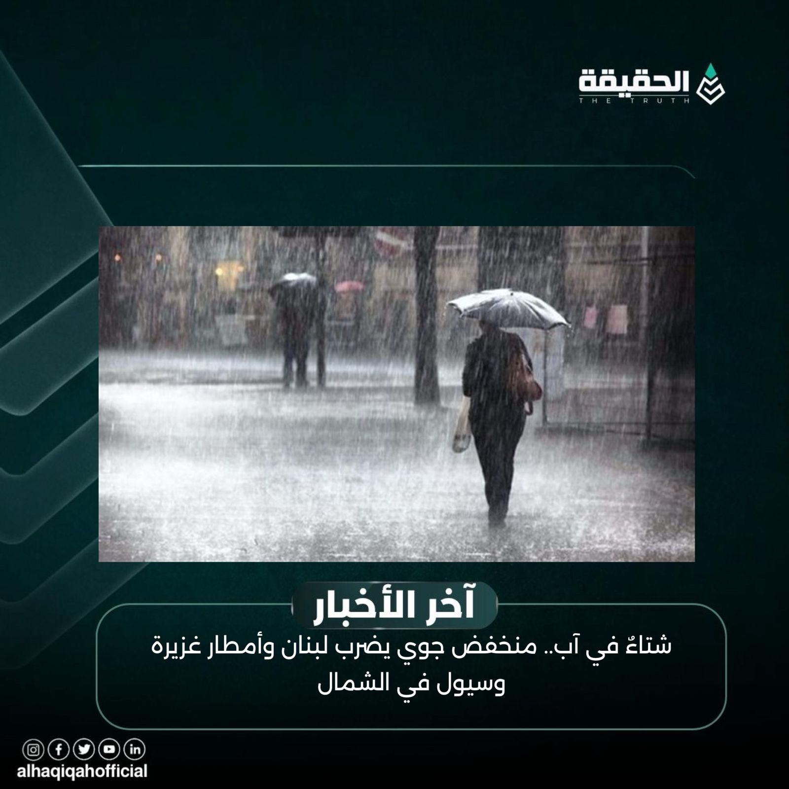 شتاءٌ في آب.. منخفض جوي يضرب لبنان وأمطار غزيرة وسيول في الشمال