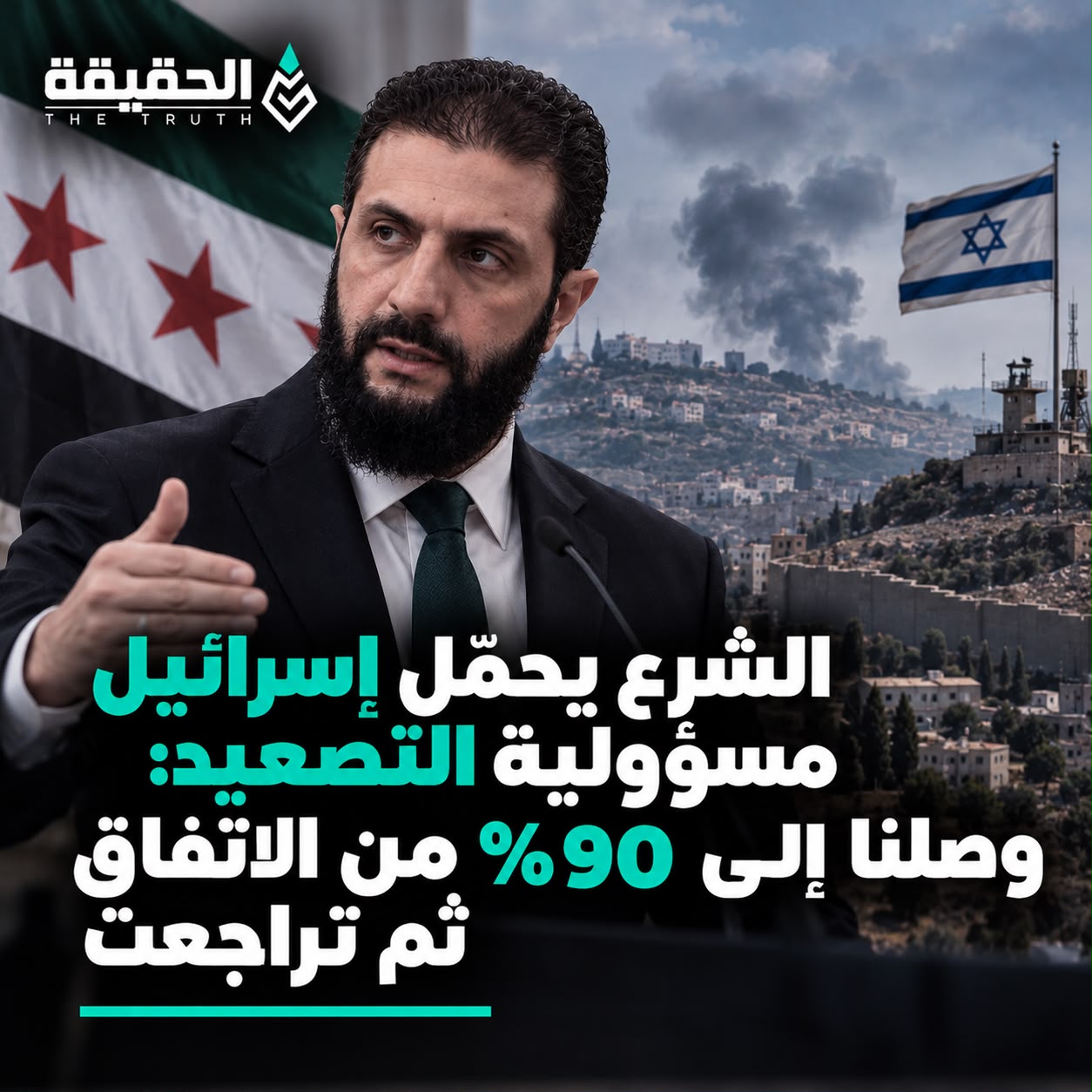 الشرع يحمّل إسرائيل مسؤولية التصعيد: وصلنا إلى 90% من الاتفاق ثم تراجعت