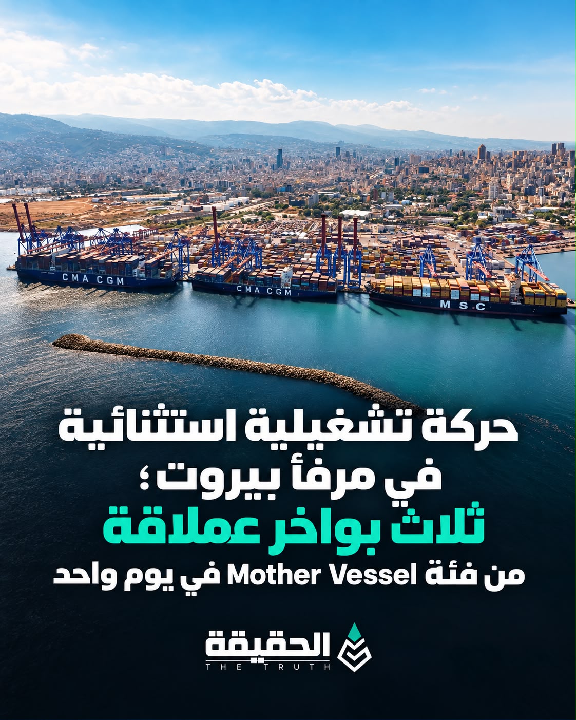 حركة تشغيلية استثنائية في مرفأ بيروت: ثلاث بواخر عملاقة من فئة Mother Vessel في يوم واحد