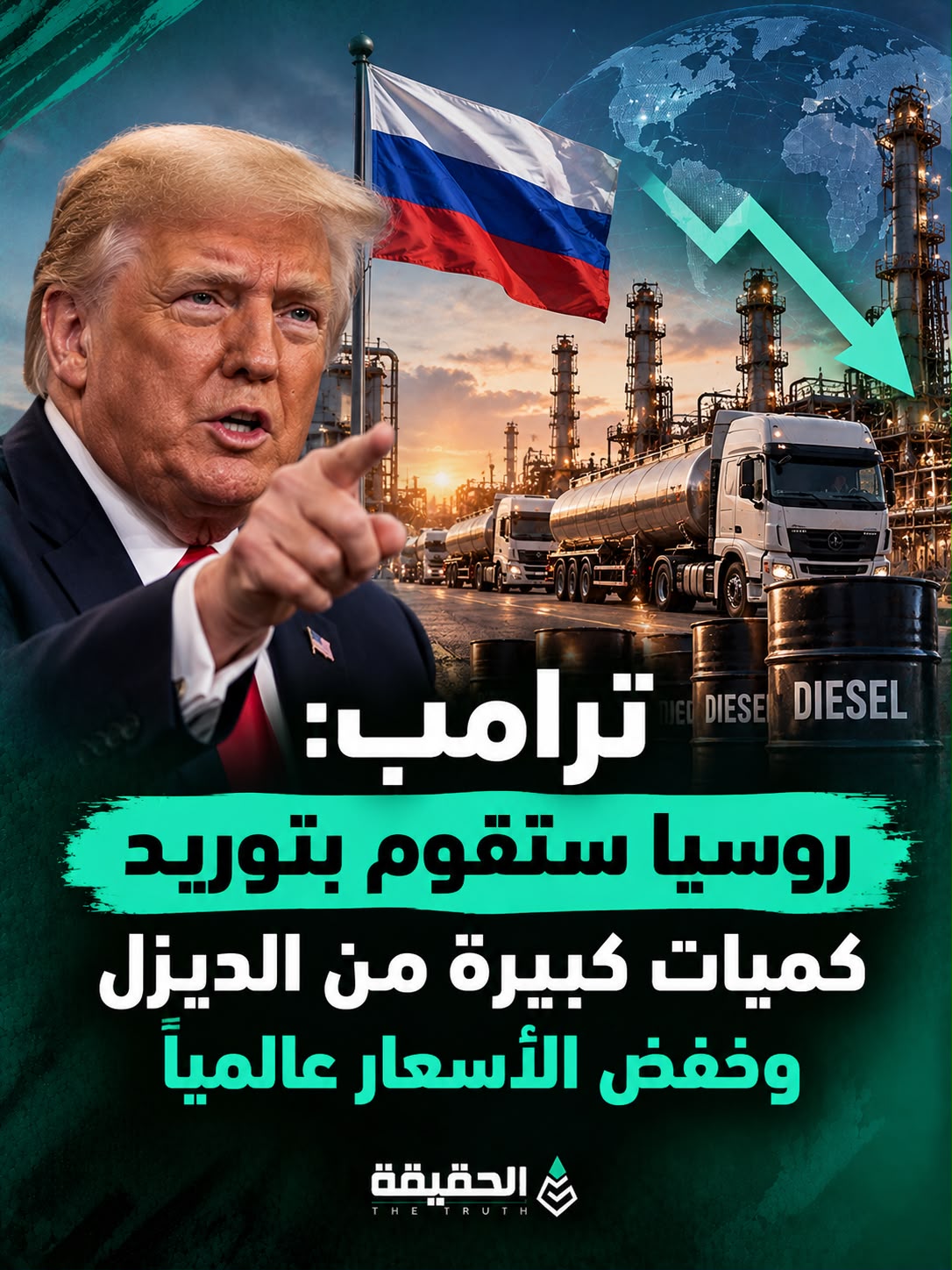 ترامب: روسيا ستقوم بتوريد كميات كبيرة من الديزل وخفض الأسعار عالمياً