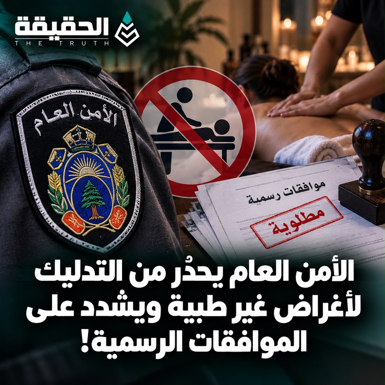 الأمن العام يحذّر من التدليك لأغراض غير طبية ويشدد على الموافقات الرسمية