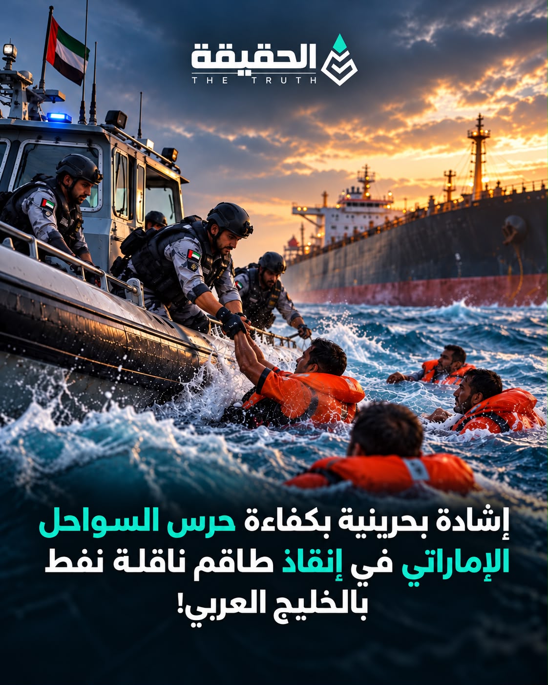 إشادة بحرينية بكفاءة حرس السواحل الإماراتي في إنقاذ طاقم ناقلة نفط بالخليج العربي